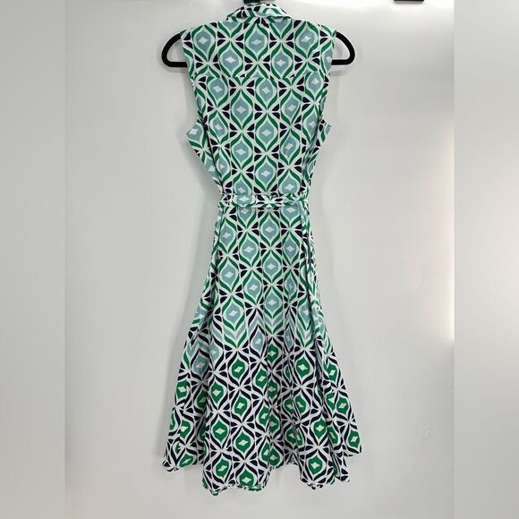 Boden Amy Sleeveless Shirt Dress Green Tambourine Diamond Wave Size 10P Petite - Picture 7 of 13